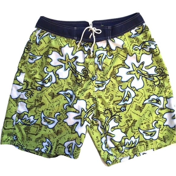 OP Men's size 32 Swim Trunks Board Shorts Bathing Suit Green White - Picture 1 of 5
